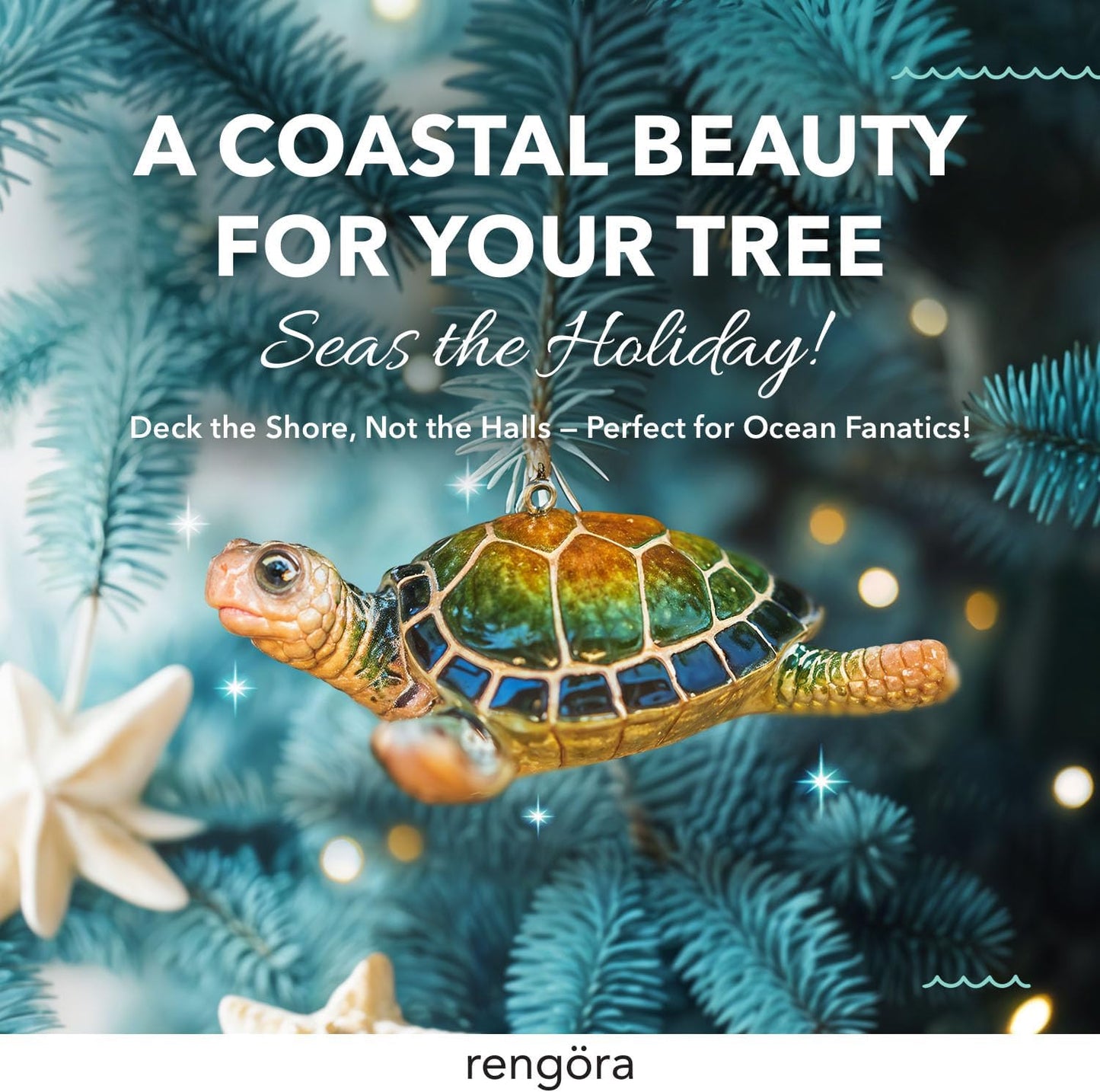 Hand-Painted Beach Christmas Ornament – Coastal Tree Decoration for Ocean Lovers – Unique Nautical Ornament for Christmas Tree or Stocking Stuffer Gift (Green Sea Turtle)