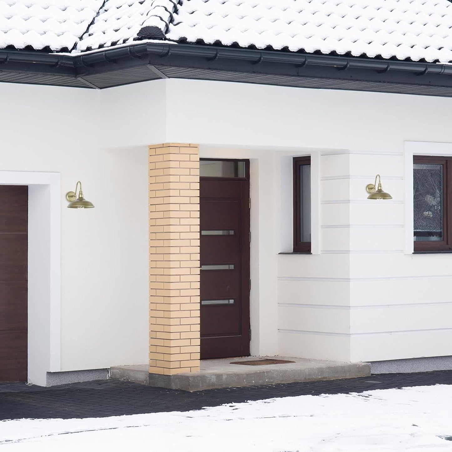 10 Inch Gooseneck Barn Light for Farmhouse, Brass Exterior Barn Style Light Fixture with Wall Mount, Outside Goose Neck Wall Sconce for Front Door Porch Patio Garage