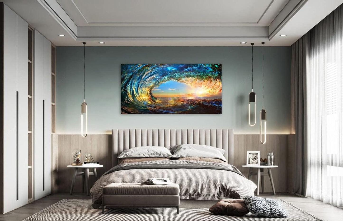 Cao Gen Decor Art S06762 Giant Wave Water Wall Art Canvas Prints 1 Panels Ocean Waves Pictures Paintings Sunset Blue Seascape Framed for Living Room Bedroom Kicthen Office Artwork