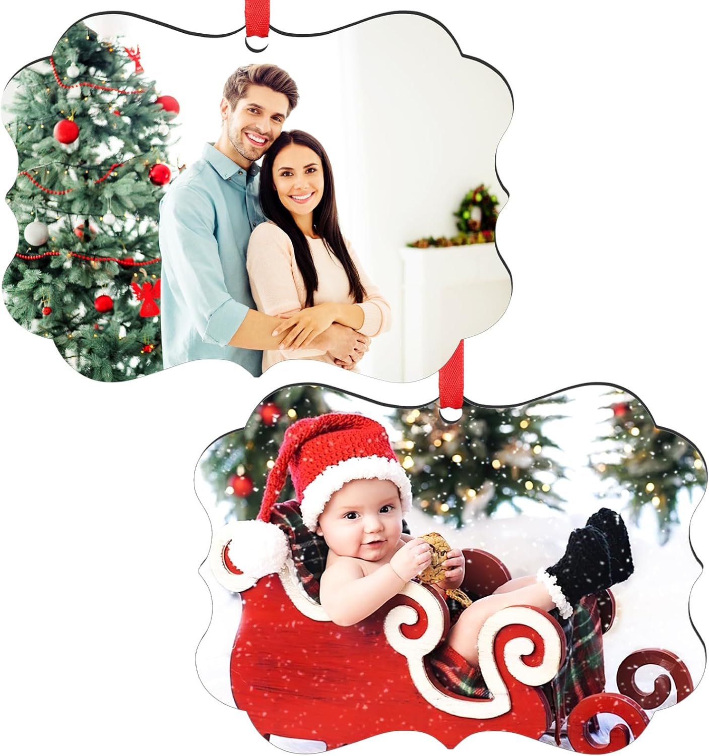 2 Pack Personalized Christmas Ornaments 2025 Wood Custom Photo Text Hanging Ornament for Christmas Tree Decorations, First Christmas Engaged/Married, New Home, Baby's First Christmas, Memorial