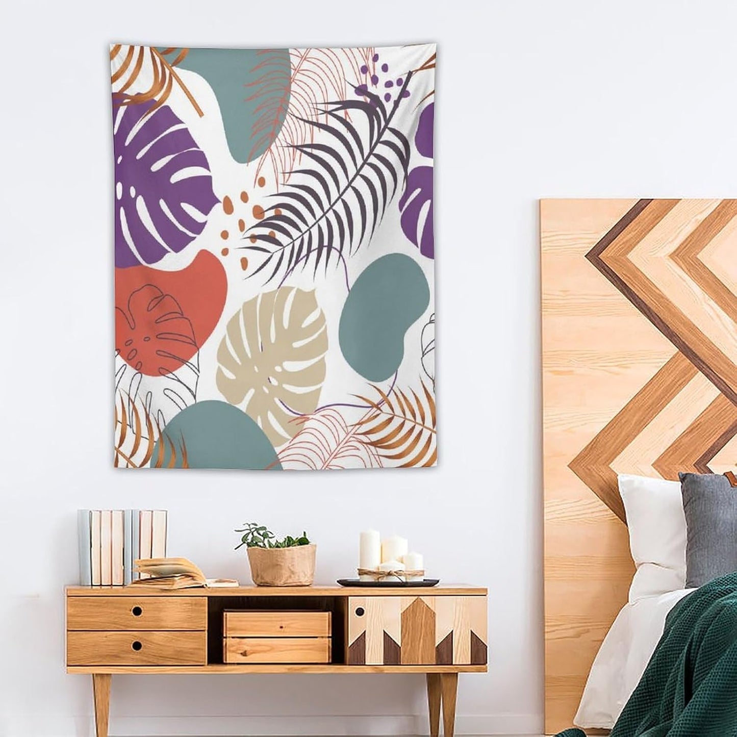 ICMOLYYENLO Tropical Green Leaves Tapestry, Exotic Leaves Beautiful Bedroom Wall Hanging, Floral Poster Blanket for Bedroom Living Room Dormitory Apartment 40x60 Inch