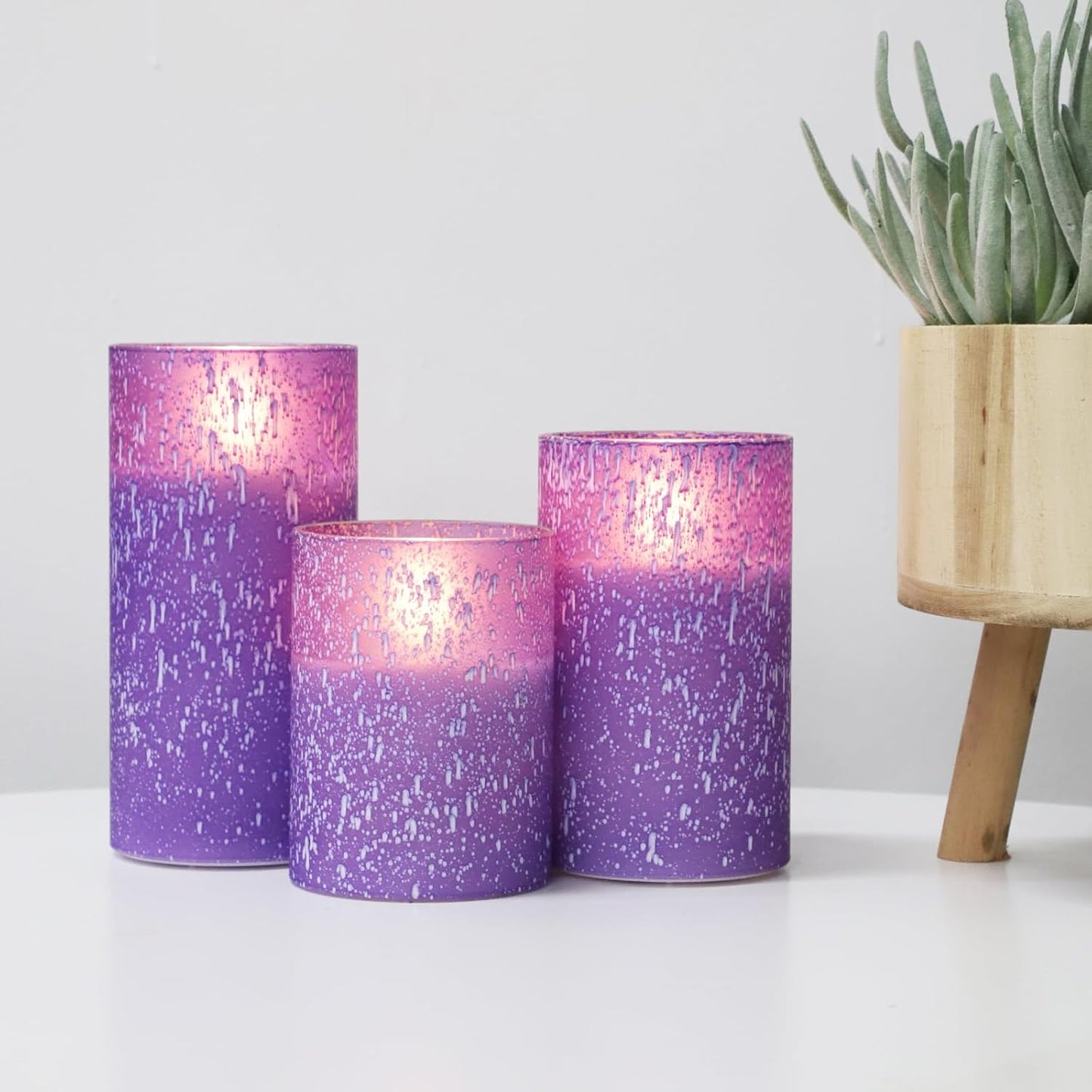 Purple Flameless Candles with Remote and Timer, Flickering Real Wax Battery Operated Candles, Set of 3 LED Pillar Candles for Halloween Christmas Wedding Home Decor