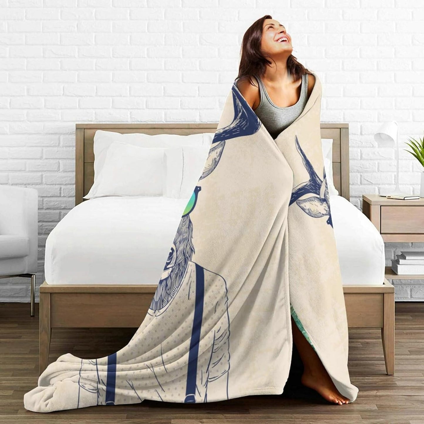 HGOD DESIGNS Deer Throw Blanket Deer Dressed up Like Cool Hipster Blanket Super Soft Flannel Throw Blanket Lightweight Plush Fuzzy Bed Blanket for Bedding Sofa and Travel 50"X60"