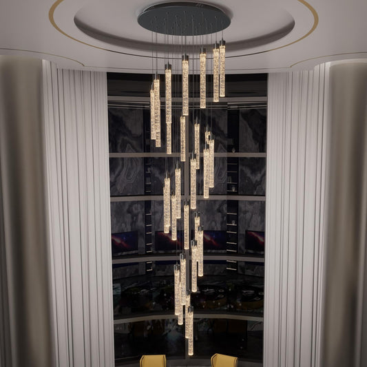 H150'' Modern Chandelier Modern Led Chandeliers Foyer Chandelier Stairs Large Chandelier Adjustable Black Chandeliers Pendant Lighting Fixture Hanging Ceiling Light