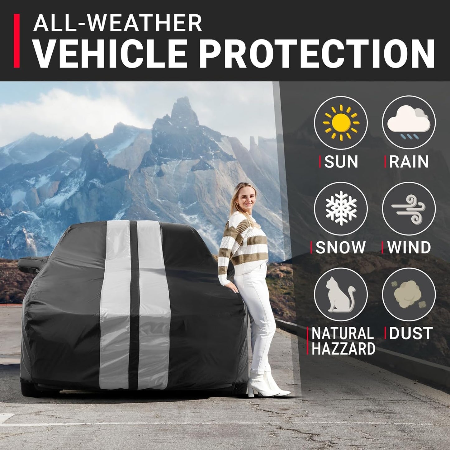 iCarCover Custom Car Cover for Chevy Volt (2011-2021) Waterproof All Weather Rain Snow UV Sun Protector Full Exterior Indoor Outdoor Car Cover (Stripe - Black/Gray)
