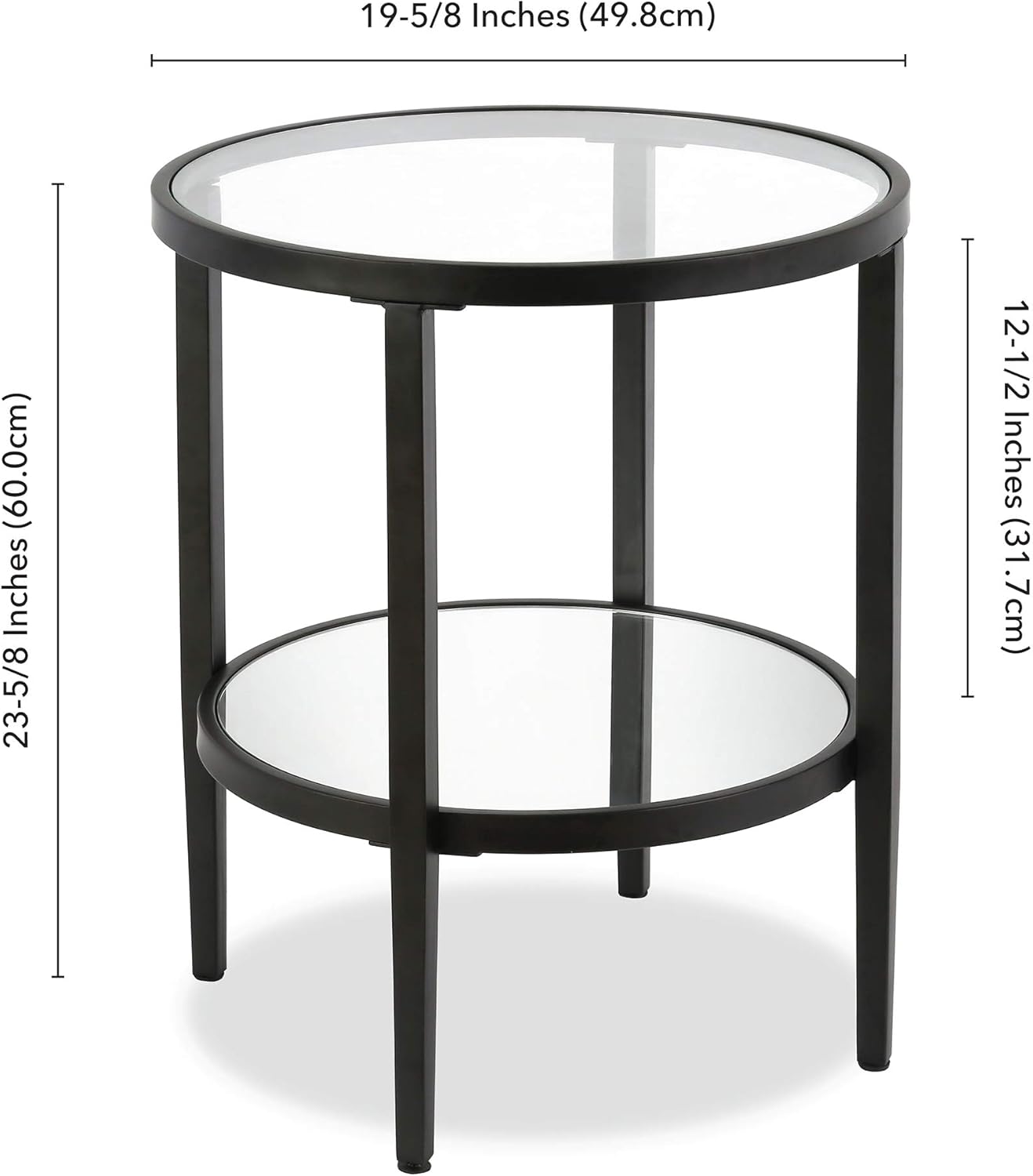 Henn&Hart 20" Wide Round Side Table with Mirror Shelf in Blackened Bronze, Table for Living Room, Bedroom