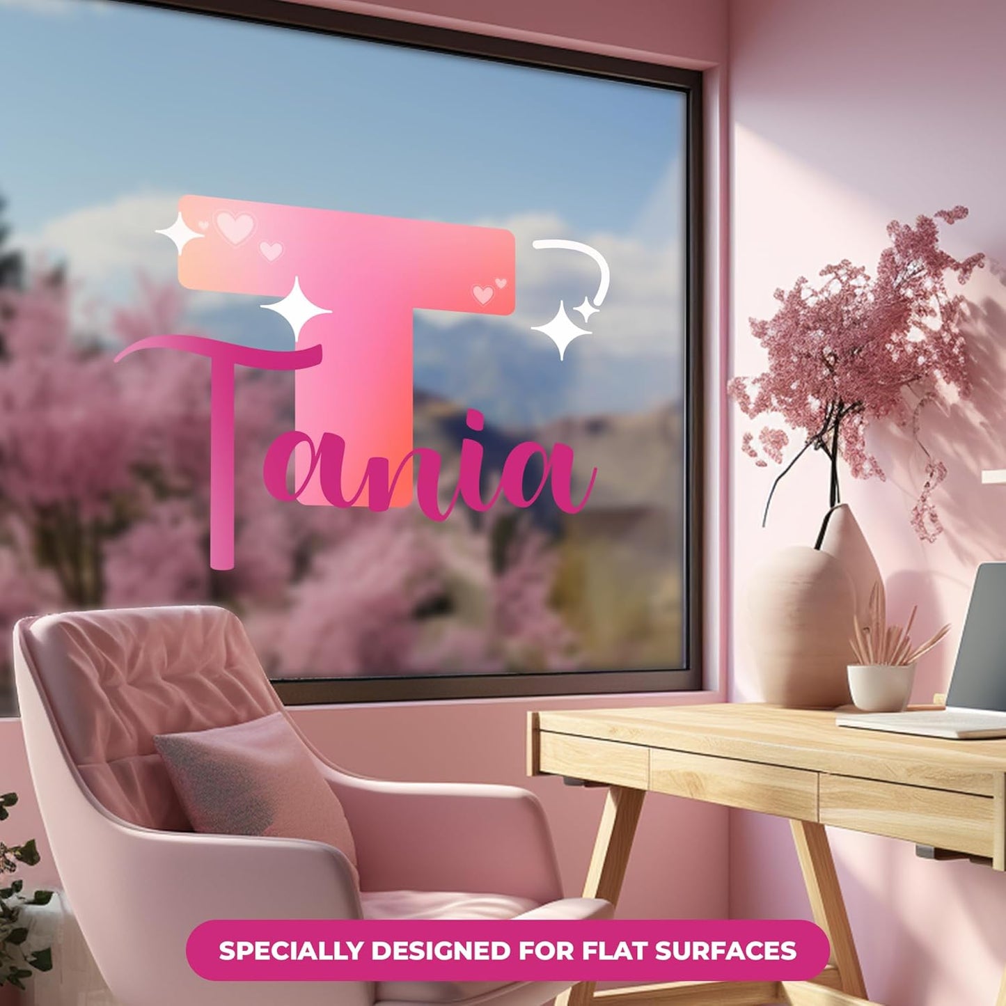 CRYPTONITE Custom Stickers Name & Initial for Pink Room Decor I Heart Wall Decal for Girl Bedroom Decor I Personalized Wall Decal for Little Girl Room Decor I Multiple Size Options (F. Hearts)