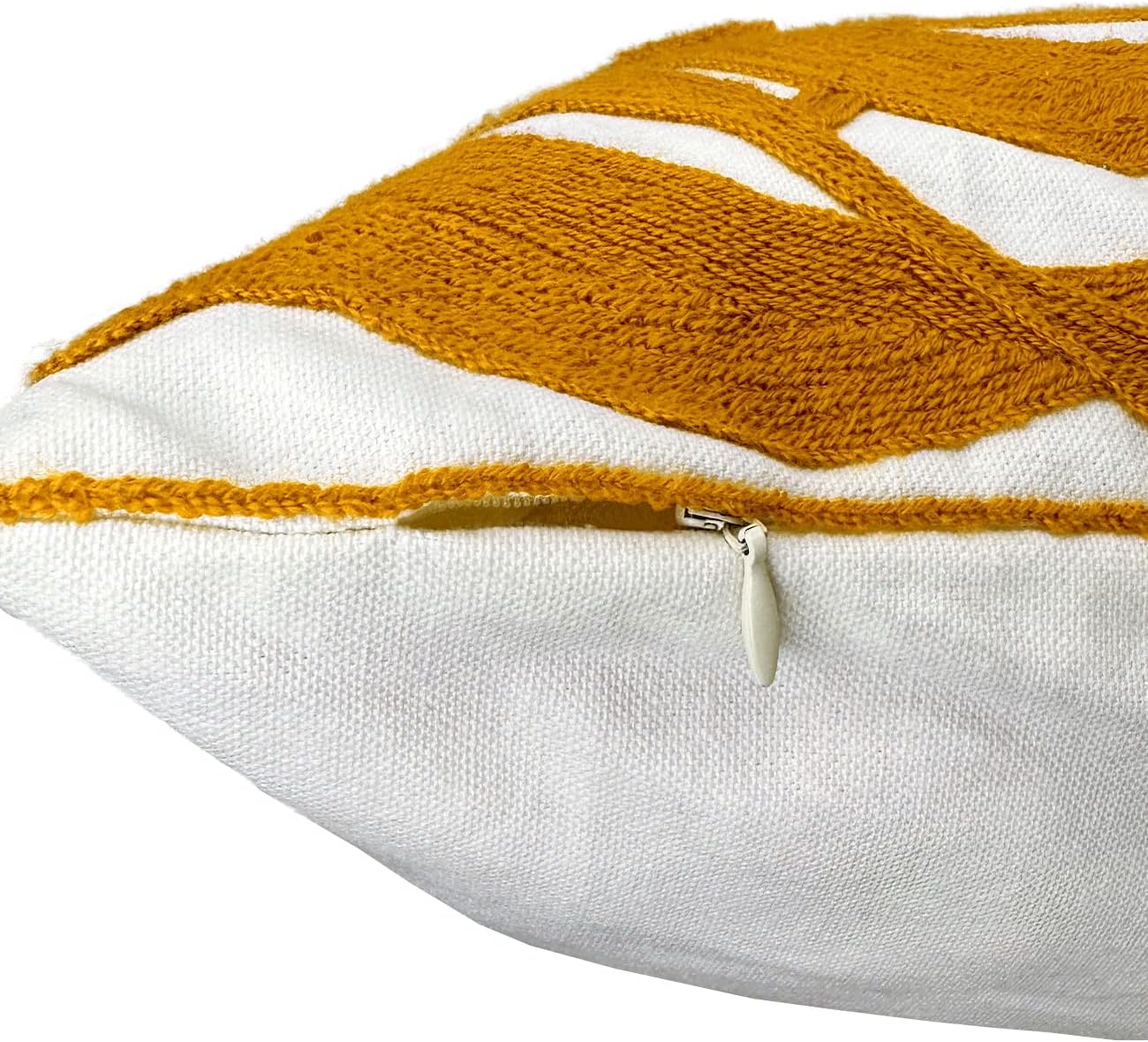 Alysheer Farmhouse Floral Leaves Embroidered Decorative Throw Pillow Cover 18x18 inches, Boho Tufted Flowers Embroidery Pattern Chic Cotton Cushion Case for Couch Bed Sofa Living Room(Mustard Yellow)