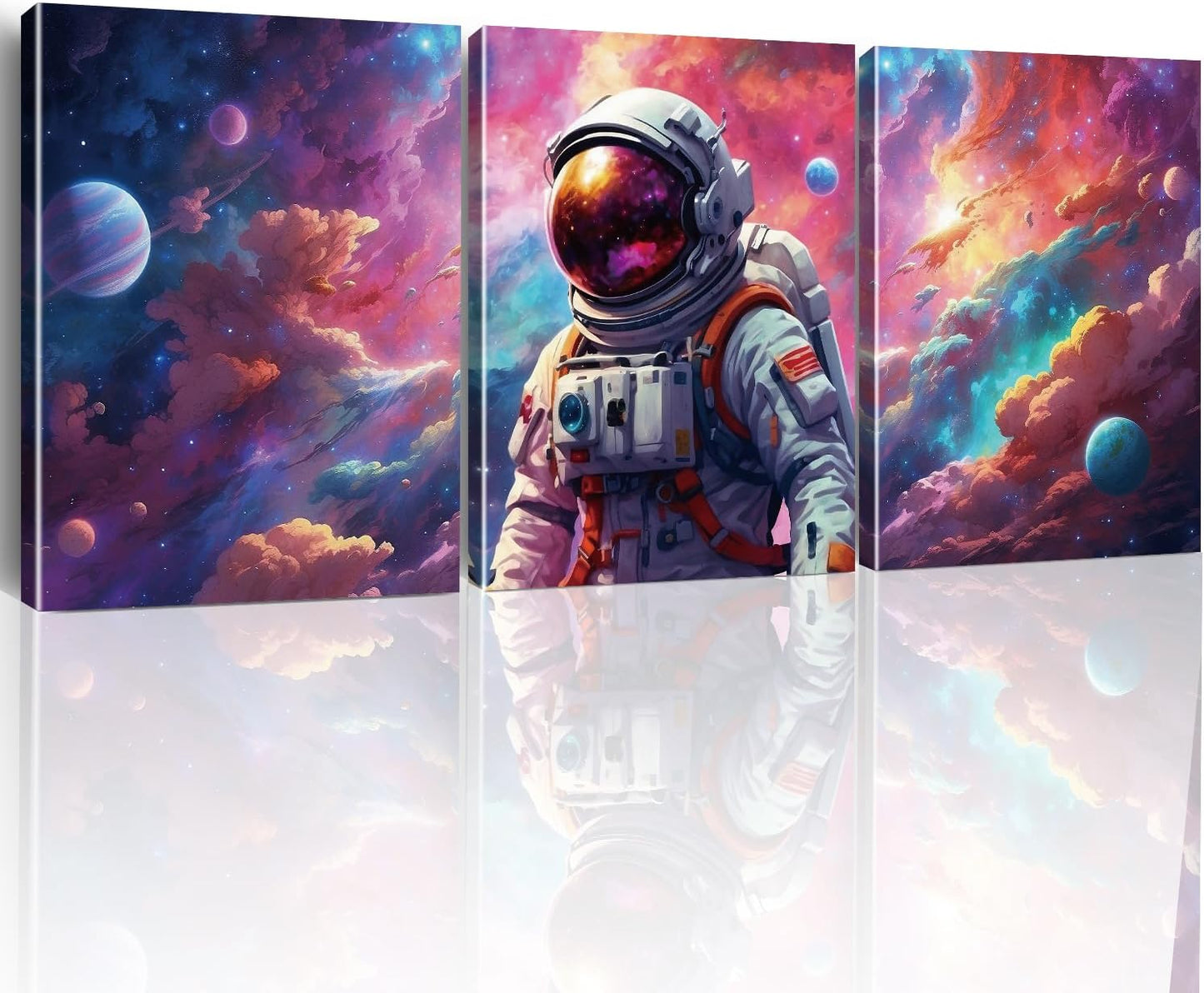 Outer Space Room Decor Astronaut Wall Art Canvas Prints Framed Artwork Space Themed Bedroom Playroom Nursery Decorations, Teen Boy Girl Room Decor, 3 Panels