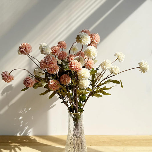 Faux White & Pink Kiku Flower, 10 Stems with 5 Heads Each & 4 Branches Eucalyptus Stems, Artificial Small Mini Chrysanthemum Flowers for Aesthetic Room Decor, Floral Arrangements Centerpiece