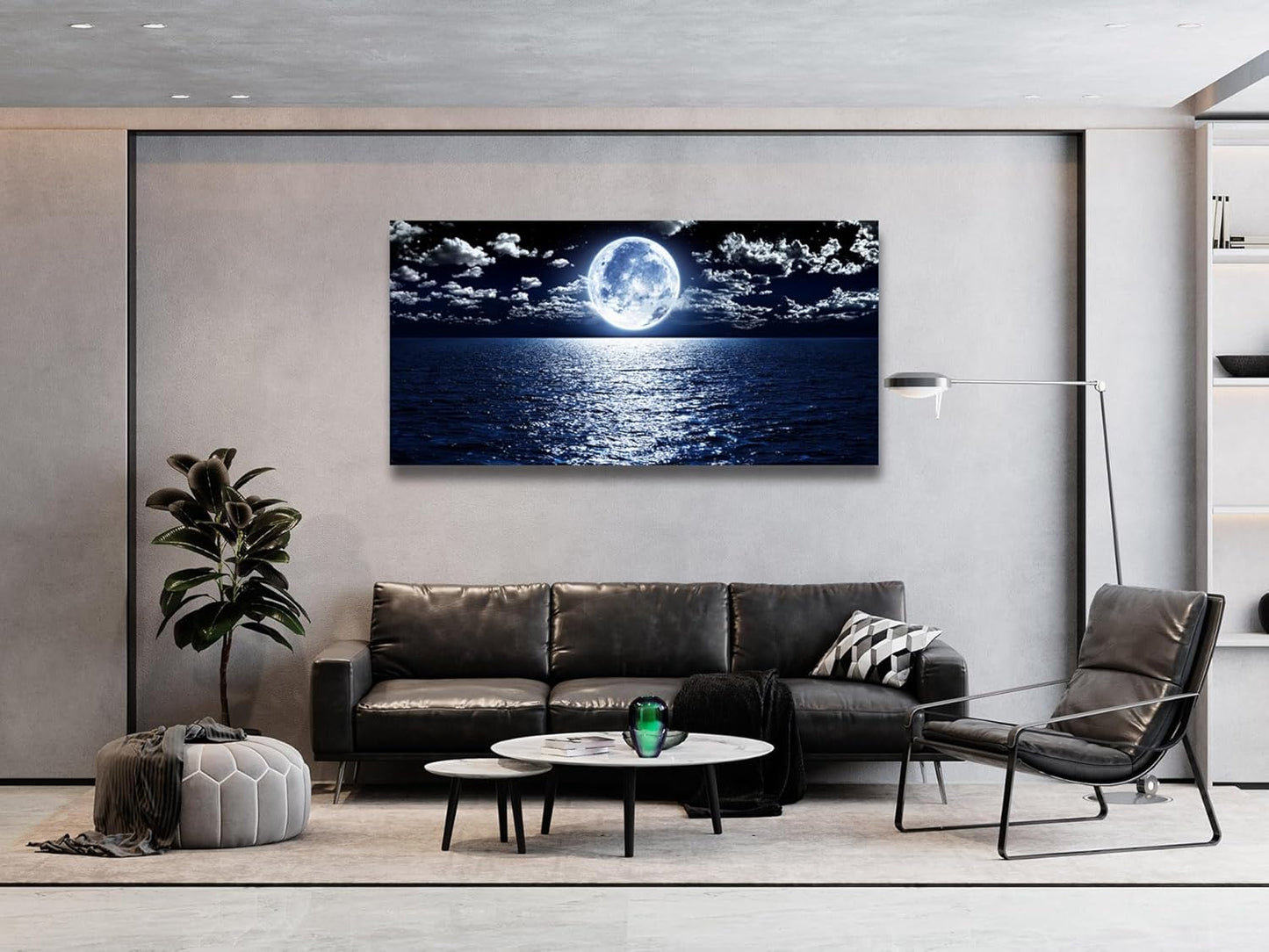 Cao Gen Decor Art S06975 Wall Art Canvas Prints Moon Sea Ocean Landscape 1 Panels Full Moon in Cloud Pictures Paintings Stretched and Framed for Living Room Bedroom Kicthen Office Artwork 30x60inch