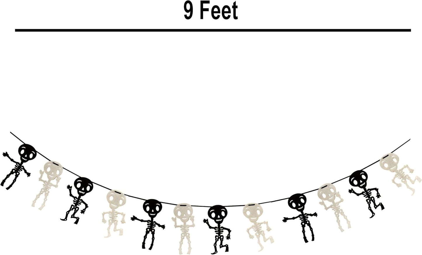 Gift Boutique - 9 Foot Halloween Garland Felt Banner Chain Decorations Indoor & Outdoor Party Supplies 18 Feet Total Pack of 2 Designs Skeletons Bat Pumpkin Ghost