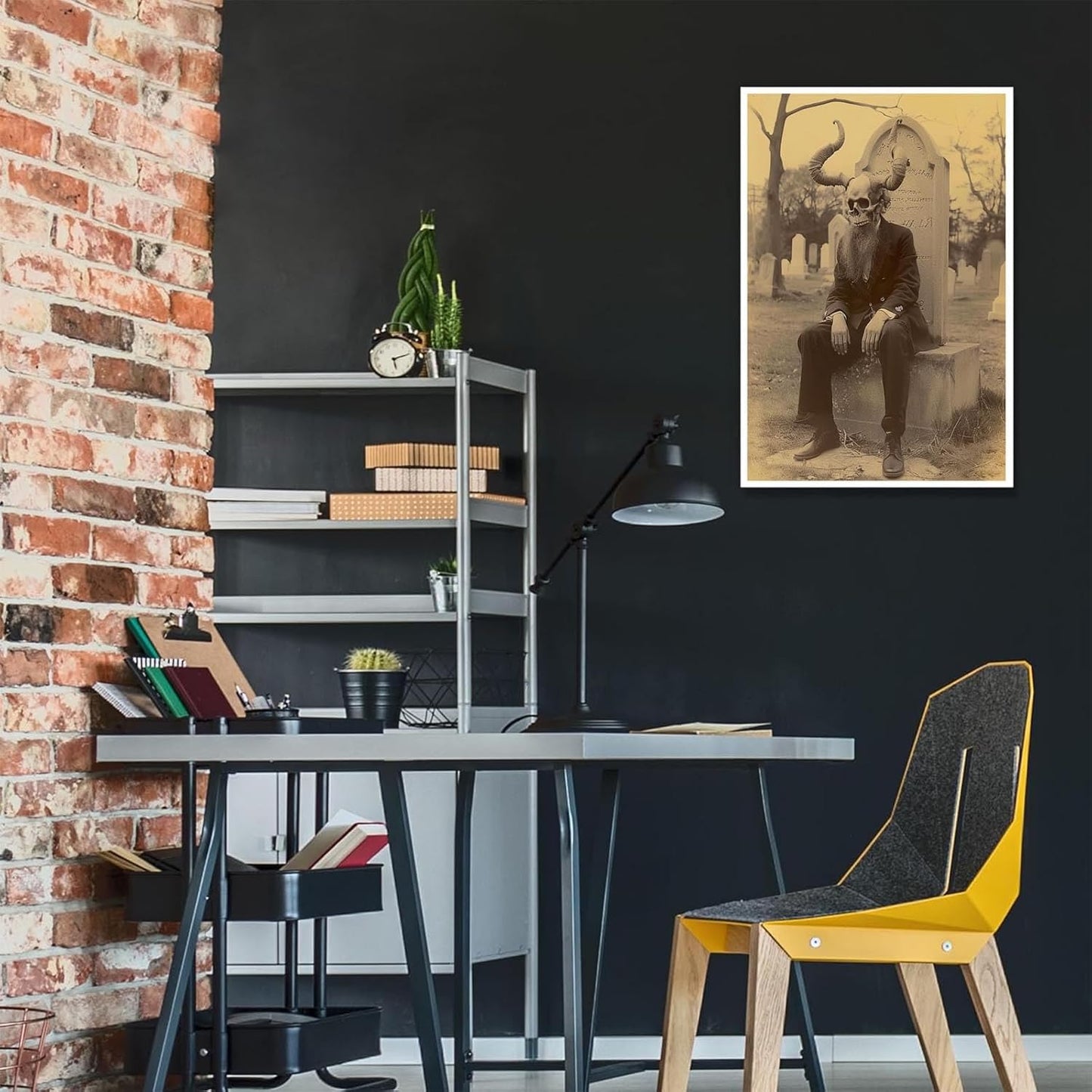 Skeleton Halloween Forest Occult Poster Vintage Spooky Canvas Wall Art Gothic Room Decor Dark Academia Bedroom Decorations Creepy Skull Prints Picture Aesthetic 24X36inch Unframed