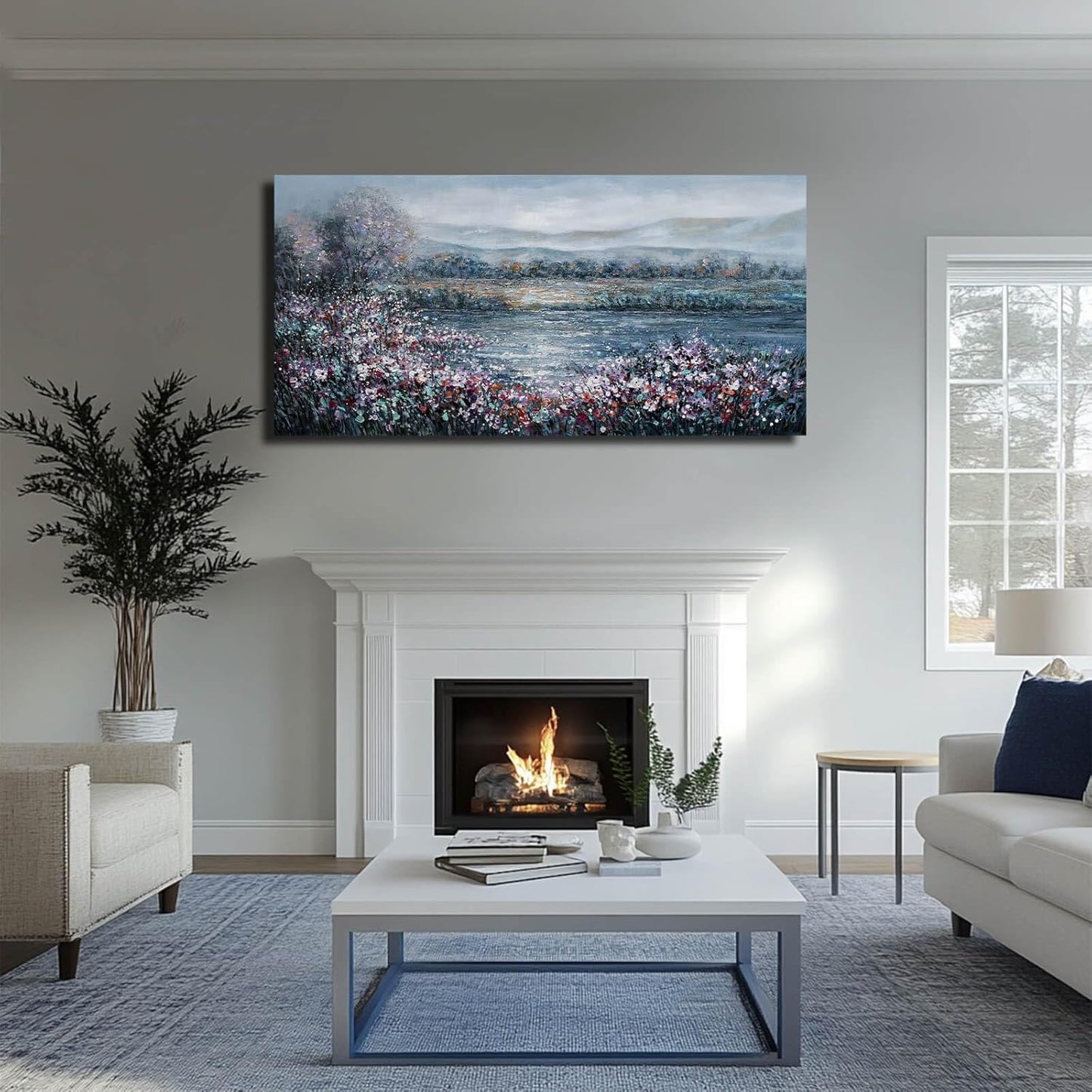 CHUDANHAO Textured Wall Art Cuadros Abstractos Para Sala Abstract Wall Decor Blue Flowers Paintings Large Canvas Pictures Mountain Arts 29"x58"