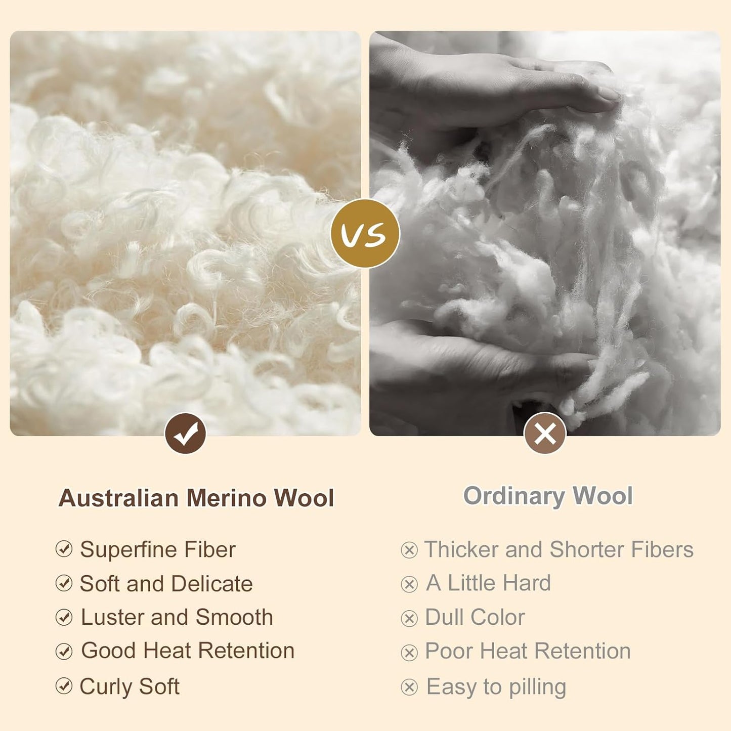 YOUR MOON 100% Pure Merino Wool Twin Size, Australian Organic Natural Wool Blanket, Hypoallergenic Wool Blanket for Bed, Medium Weight(Plaid Brown, 66 * 90)