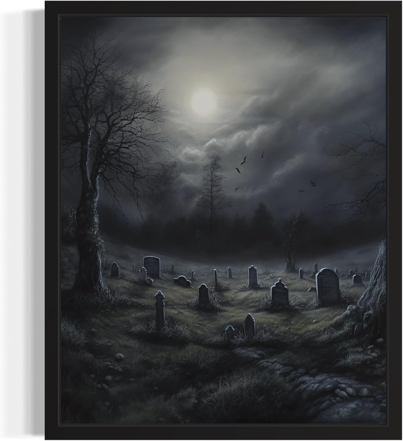 Gothic Graveyard Poster Art Print, Halloween Scary Vintage Wall Art Academia Spooky Painting Decoration for Horror Prints, Posters Bedroom Decor 89 (Gothic Graveyard, 11 x 14 inches, Unframed)