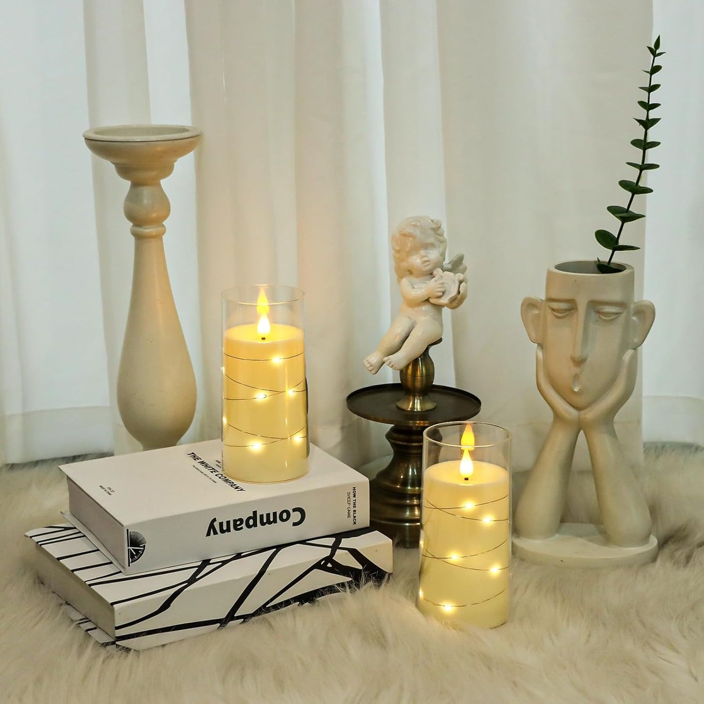 Aignis Flickering Flameless Candles Battery Operated Candles LED Candles with Remote Timer for Home/Wedding/Birthday/Holiday Decor ，Ivory White 3D Flame Set of 2 (D3 xH6 6")