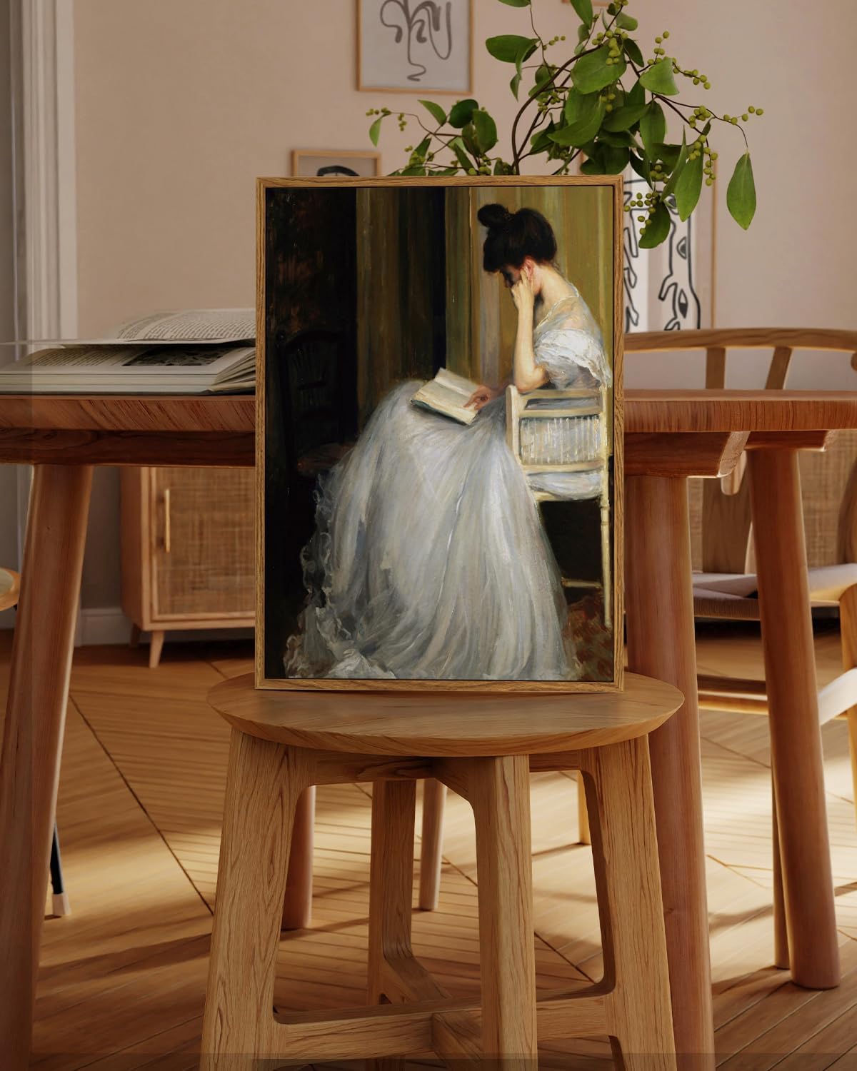 VIYYIEA Framed Canvas Wall Art Home Decor Portrait Art for Living Room Women Reading Pictures Bedroom Bathroom Wall Decor Mid Century Lady Oil Painting Room Decor Vintage Prints Aesthetic 12x16in