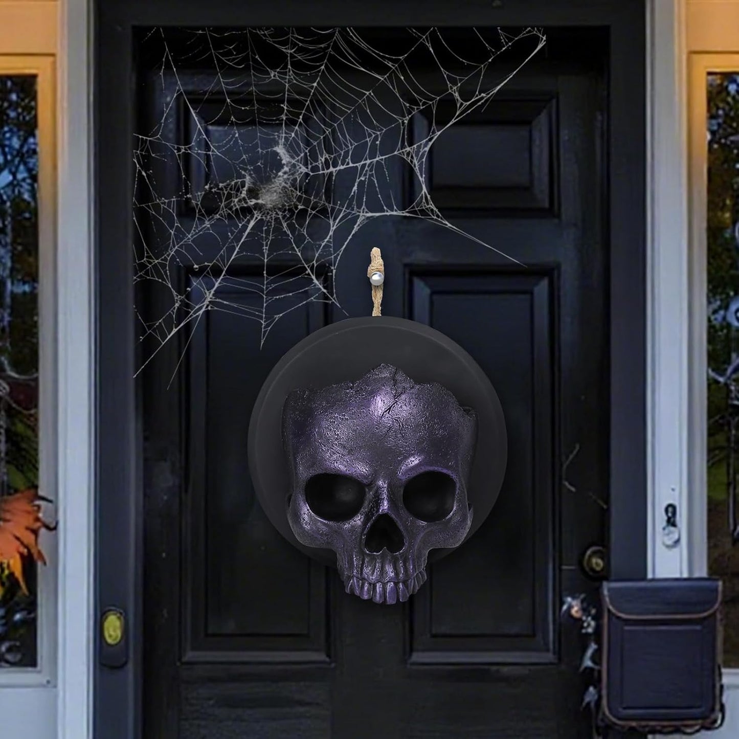 Halloween Skull Decorations, Gothic Skeleton Head Hanging Wall Decor, Resin Creepy Skull Led Lights for Indoor Halloween Party Home Decorations