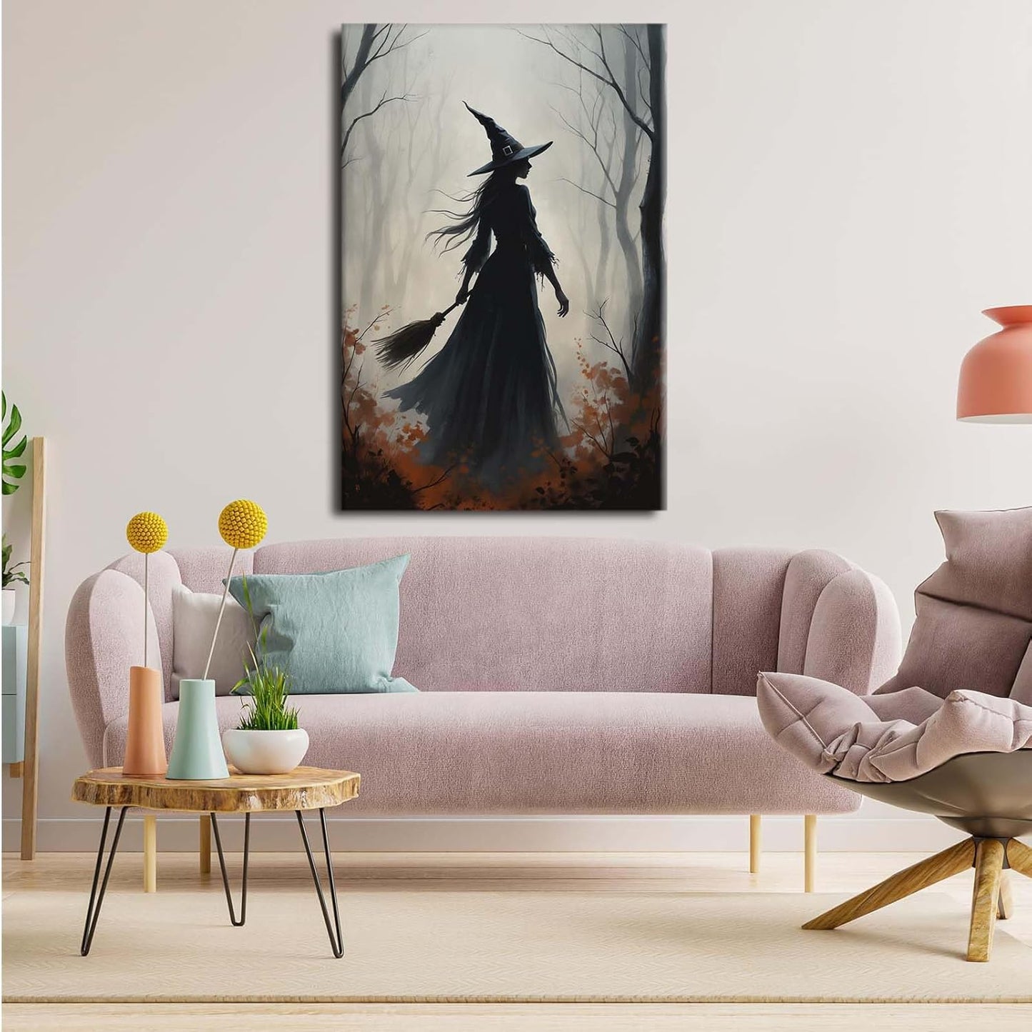 Vintage forest witch silhouette poster Halloween mural poster decoration mural art magic suitable for home living room bedroom28x40in Wood Framed