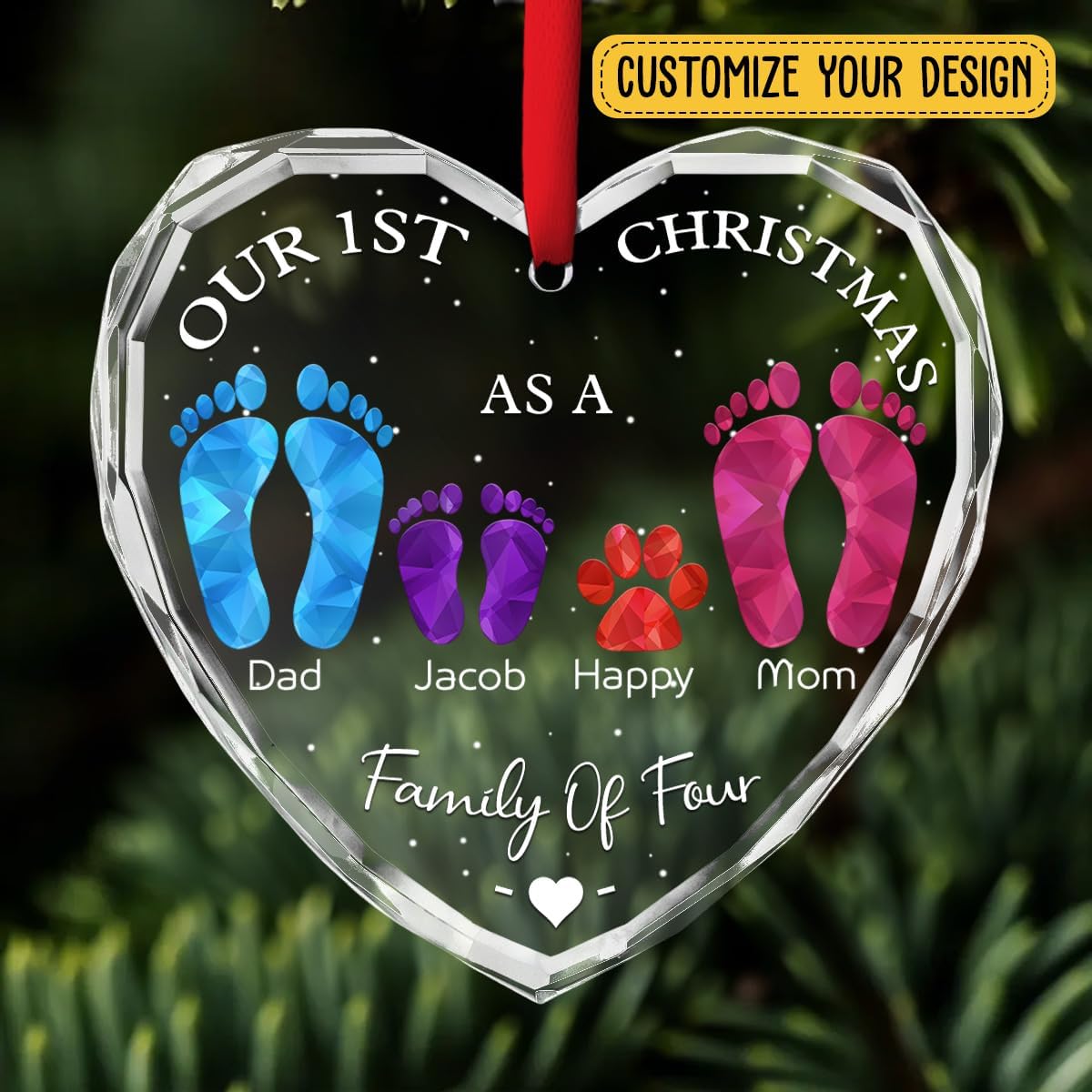 First Christmas As A Family - Personalized Custom Glass Ornament for Family of 4 People and Pets, 1st Xmas Family Ornament 2025 Baby's First Christmas