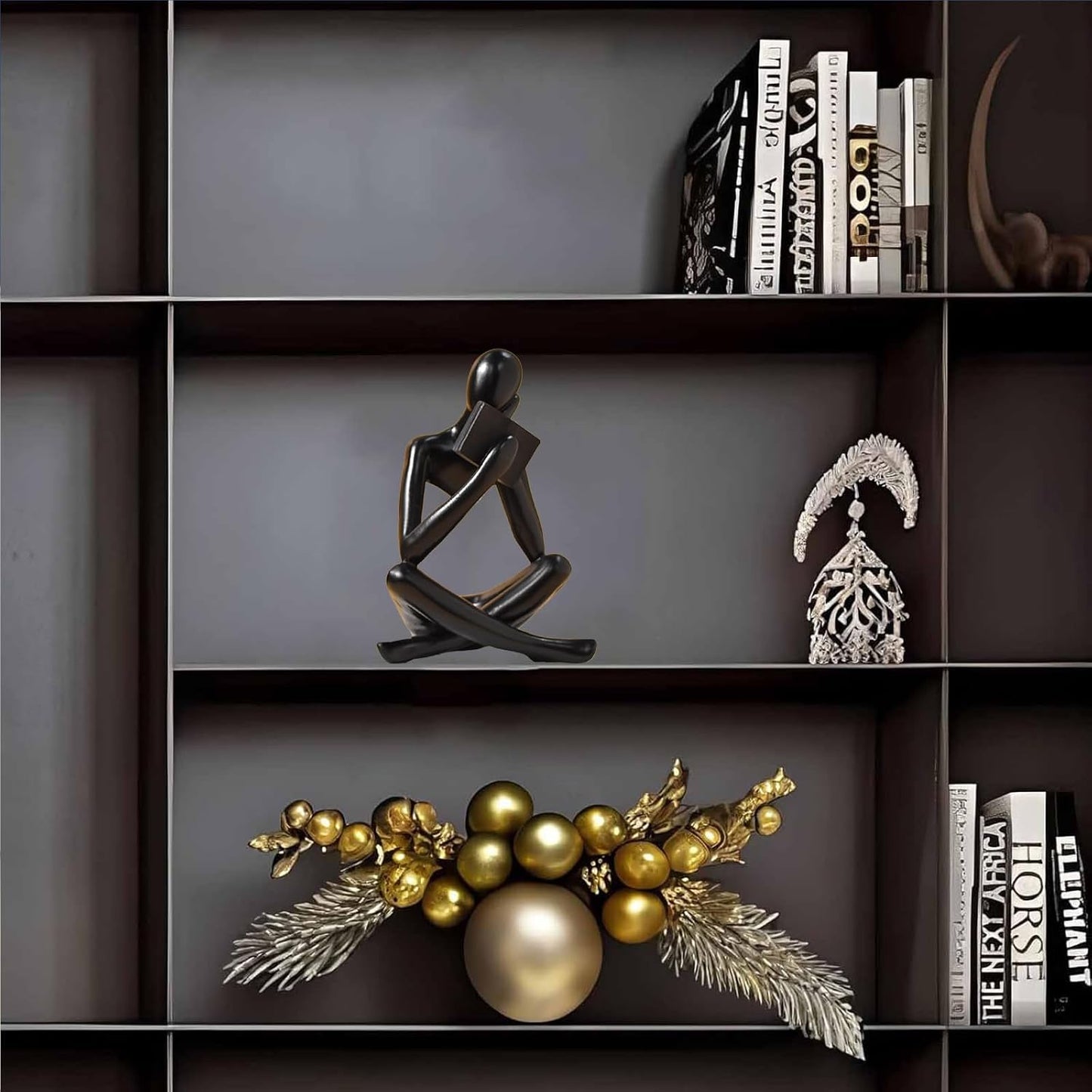 Bookshelf Decor Thinker Statue - Abstract Style Thinker Sculptures Modern Aesthetic Figurine Decoration Statues for Home Decor-Right Thinking-Black