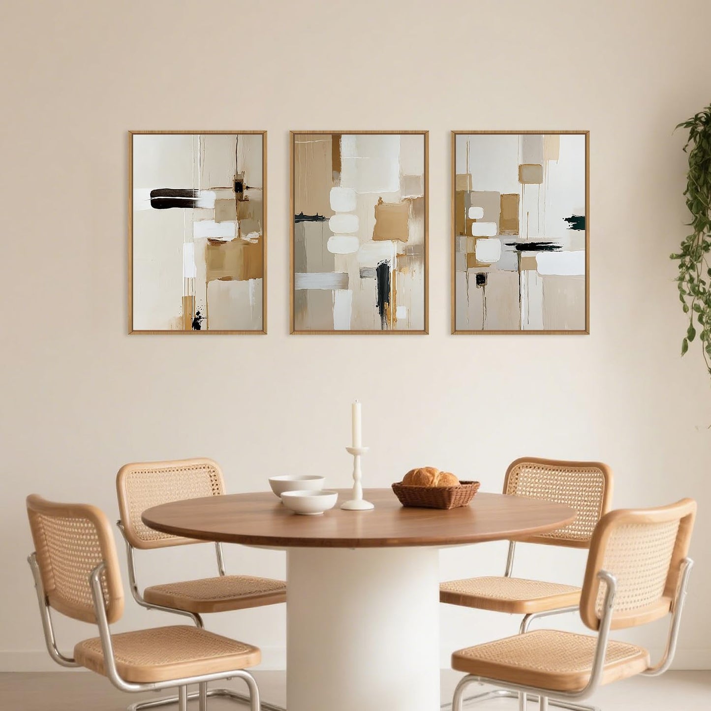 Celestdeco Large Abstract Beige Framed Canvas Wall Art Set, Neutral Textures Wall Decor, Warm Minimalist Shapes Wall Painting, Modern Neutral Art Prints for Living Room, Bedroom, Office - 24"X36"X3