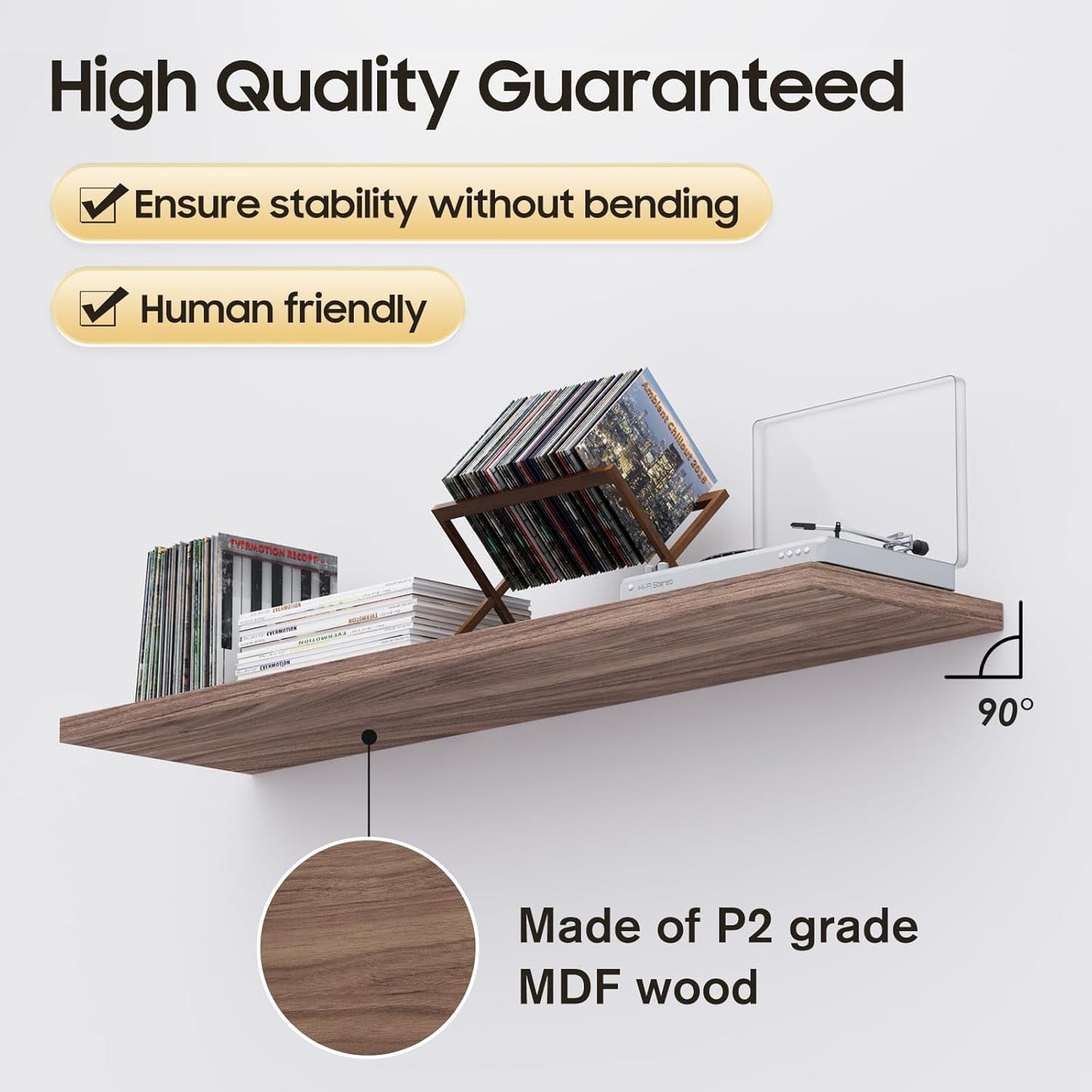 Wall Shelf Set of 2, Walnut Floating Shelves 24 in W x 10 in D x 1 in H, Wooden Floating Wall Shelf with Invisible Brackets for Living Room/Bedroom/Bathroom/Kitchen Storage and Decor