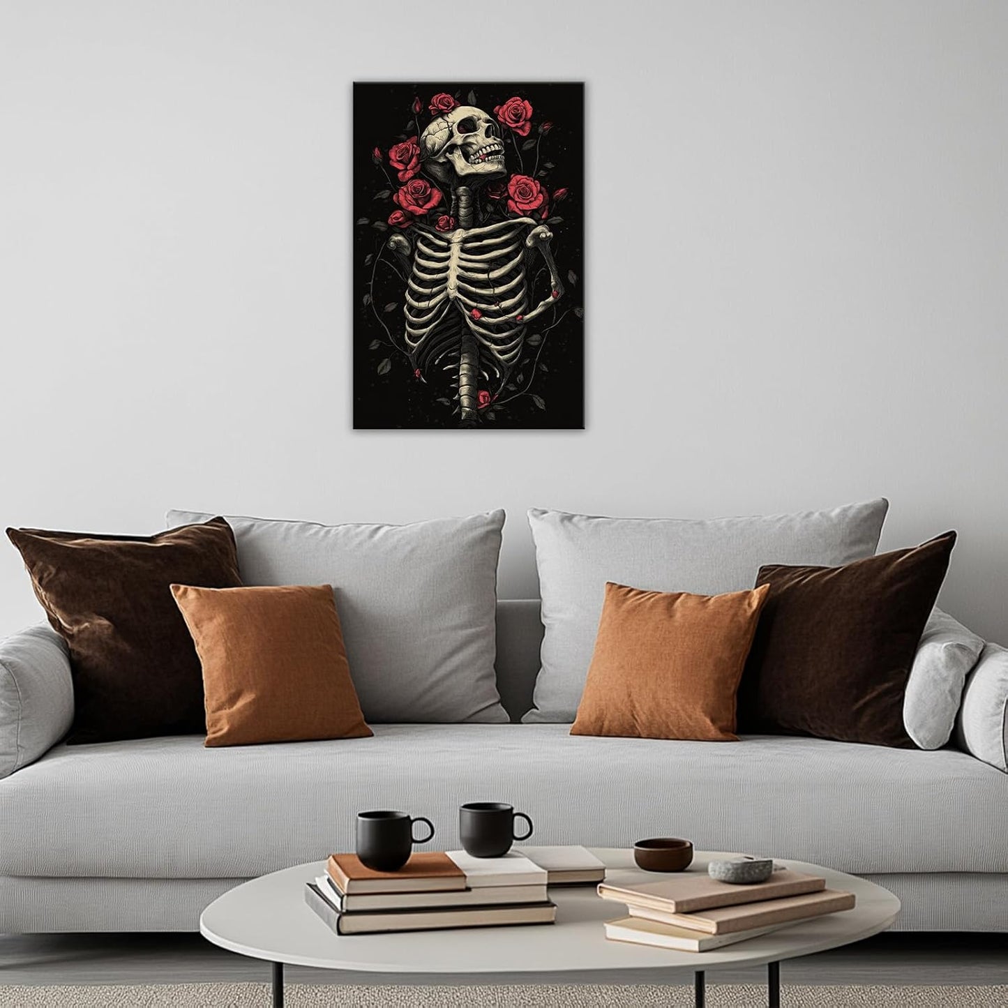 OAAPITI Gothic Skull Wall Art Skeleton and Roses Canvas Pictures Print Vibrant Dark Art Decor for Bedroom Living Room Bathroom(Artwork-6,12"x18")