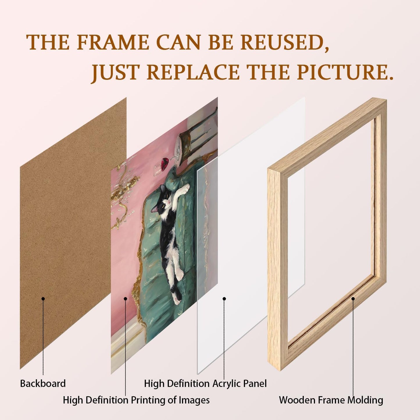 Wooden Framed Black And White Cat Wall Art Modern Style Canvas Print Lazy Persian Cat Poster Picture Decoration Painting Gallery Style Artwork Suitable For Living Room Bedroom Decoration 16x24 Inch