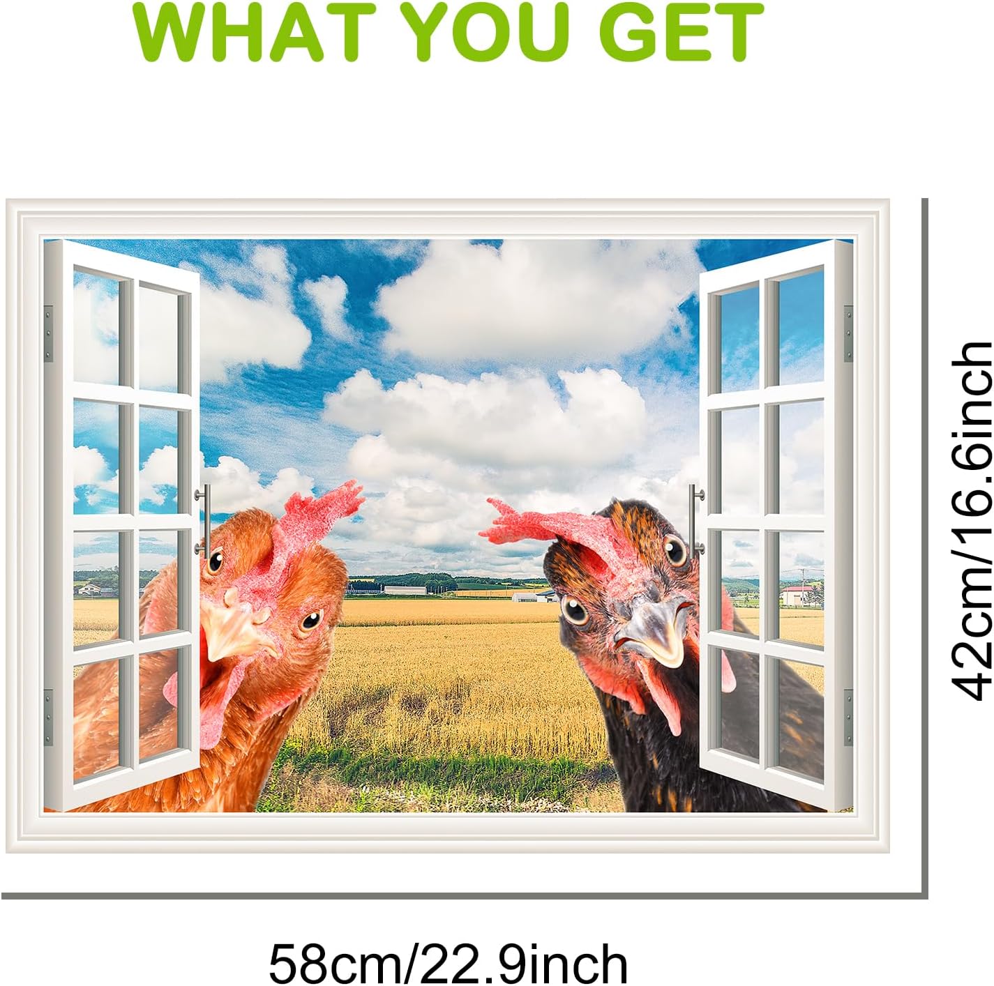 Funny Chicken Wall Stickers Peel and Stick - 2 Hens Head Looking Inside from Window - Cute Chicken Wall Decals Removable - Chicken Lover Gifts Wall Decor for Bedroom Farmhouse Kitchen Dorm