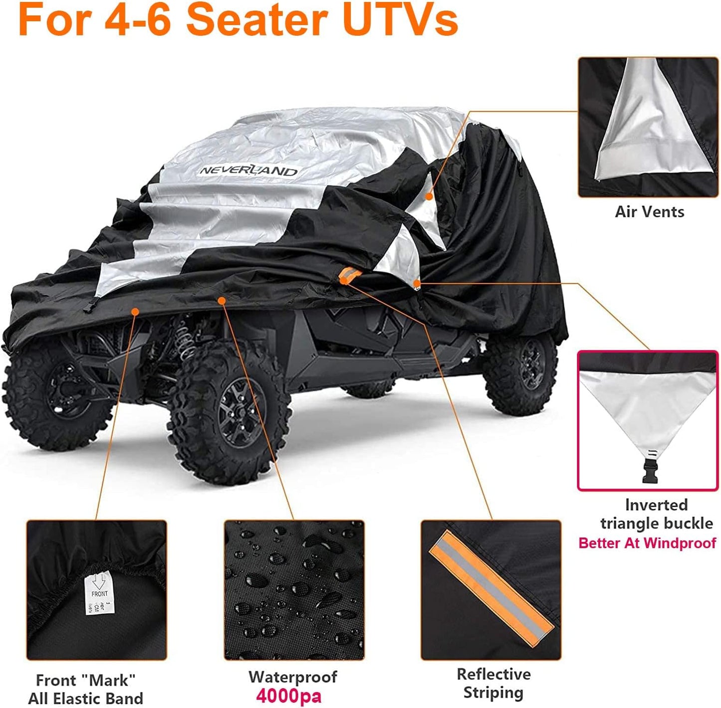 Neverland UTV Cover Waterproof 300D Heavy Duty 4-6 Seater 4 Door Side by Side Covers All Weather Protection Compatible with Polaris Ranger RZR General Can-Am Maverick Defender Kawasaki
