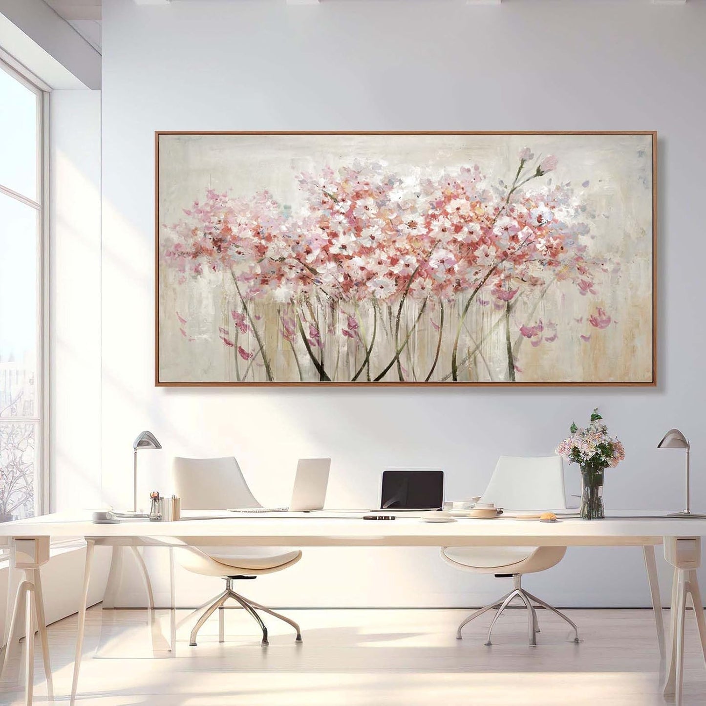 YJYart Landscape Wall Art Floral Wall Pictures Pink and White Canvas Wall Artwork 36"x70" Wall Prints for Living Room Office Wall Decor