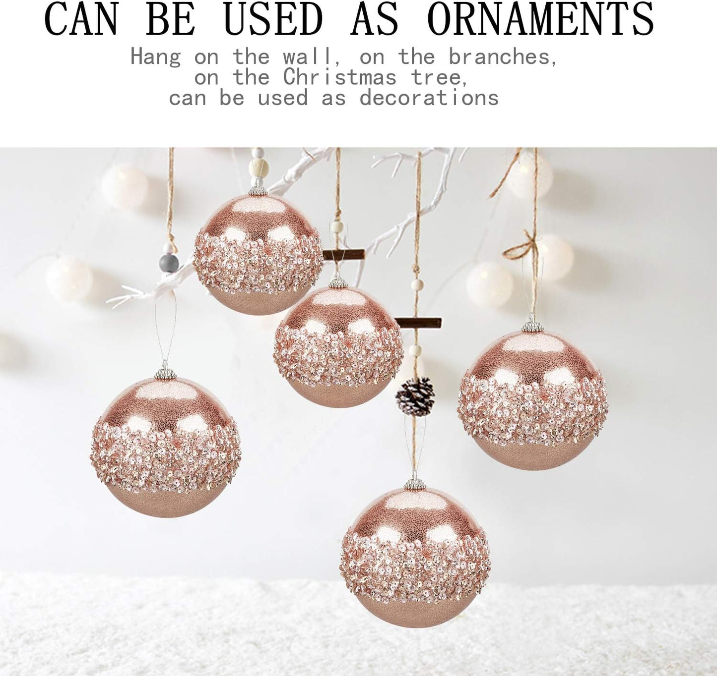 4" Christmas Ball Ornaments, 4pc Set Rose Gold Shatterproof Christmas Decorations Tree Balls for Xmas Trees Wedding Party Holiday Decorations