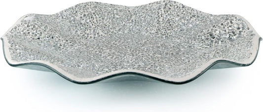 MDLUU Mosaic Centerpiece Tray, 11.6" Decorative Glass Plate, Home Decor Glass Bowl for Dining Room Table, Coffee Table, Gift (Silver)