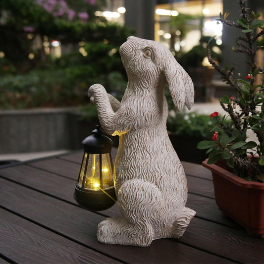 Garden Statues Rabbit with Solar Lights-Bunny Figurine Halloween Decorations Outdoor Rabbit Decor for Lawn,Balcony-Yard Art Garden&Patio Decor,Unique Housewarming&Birthday Gifts for Women Mom