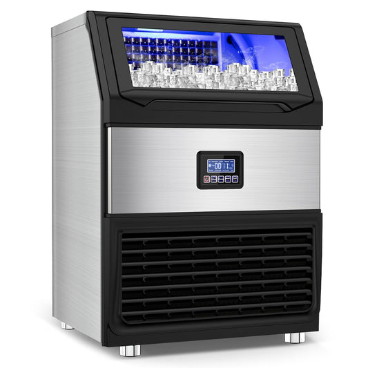 Commercial Ice Maker Machine 300LBS/24H with 75LBS Storage Bin, Stainless Steel Undercounter/Freestanding Ice Maker Machine for Home Bar Outdoor, 108PCS Ice Cubes Ice Machine, Self Cleaning