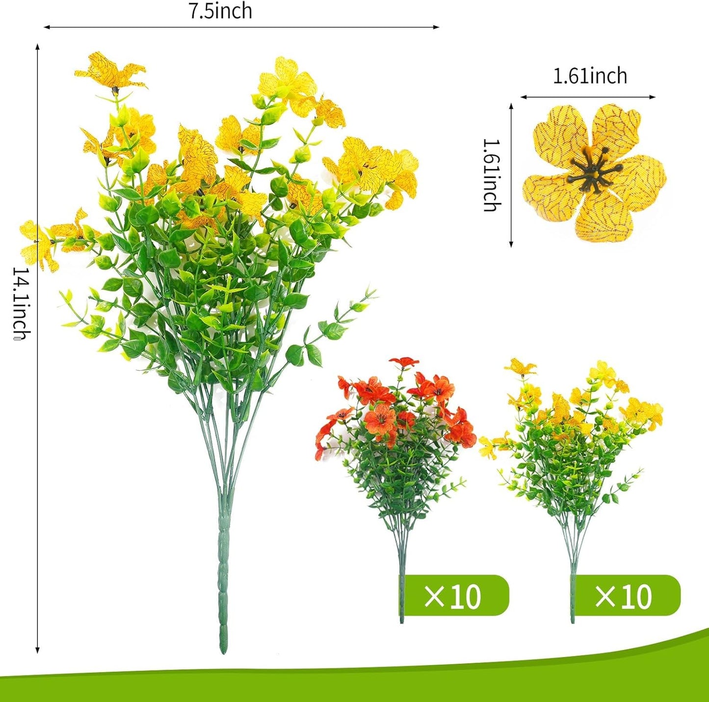 ‌20 Bundles Artificial Flowers for Outdoors‌ with 6 Faux Butterflies, UV Resistant ‌Fake Flowers‌ with Eucalyptus Leaves, ‌Artificial Plants Outdoor‌ for Patio Garden Porch Home Decor (Orange Yellow)