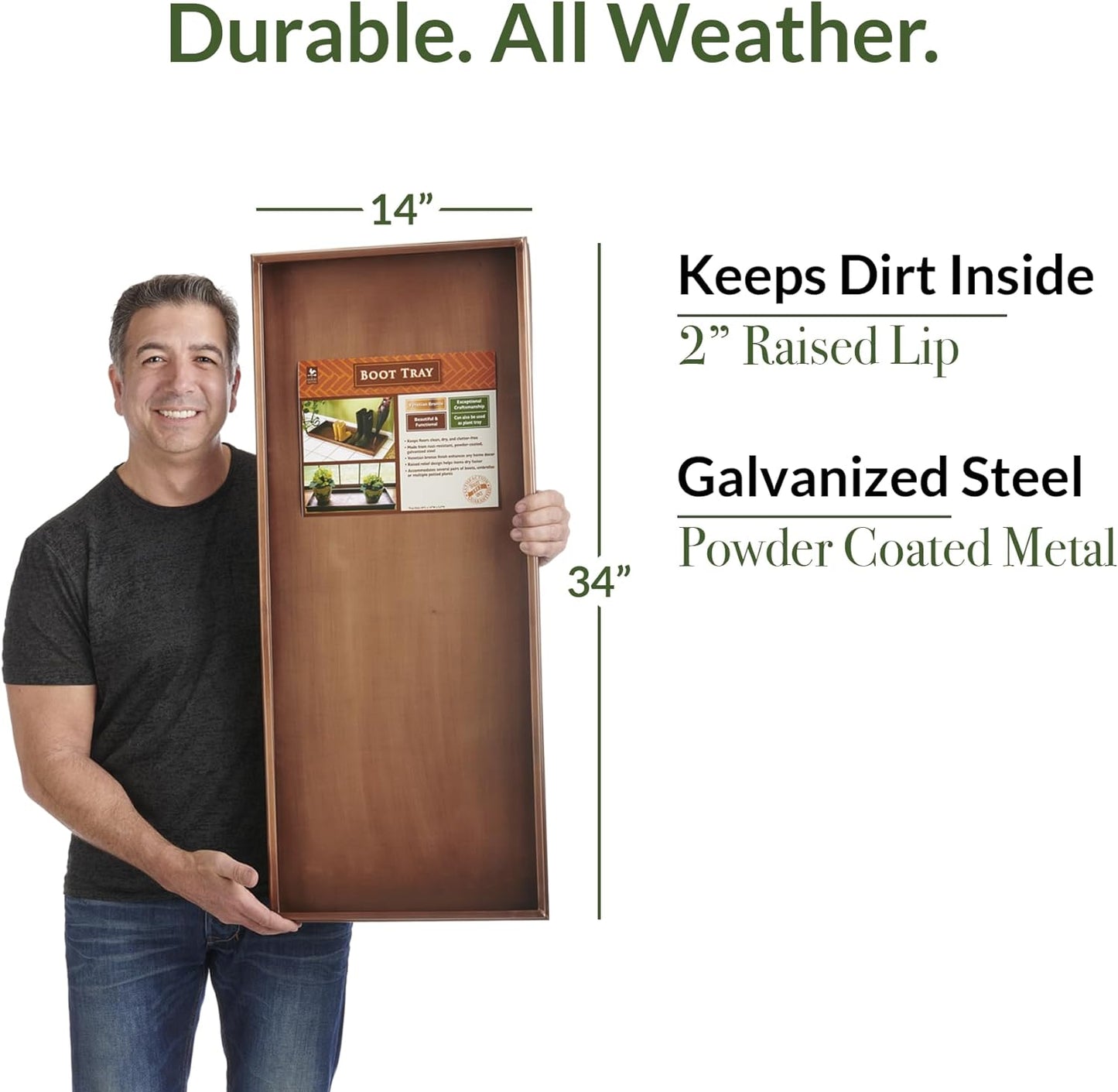 Good Directions Large Boot Tray, Classic Multi-Purpose All Weather Decorative Boot Tray, Shoes, Plants, Garage, Patio Door, Pet Bowls, 34 inch Entry Indoor Shoe Tray, Brown Copper Finish