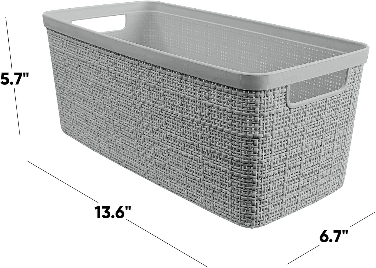 Curver Jute Decorative Plastic Organization and Storage Basket Perfect Bins for Home Office, Closet Shelves, Kitchen Pantry and All Bedroom Essentials, Set of 8 Grey