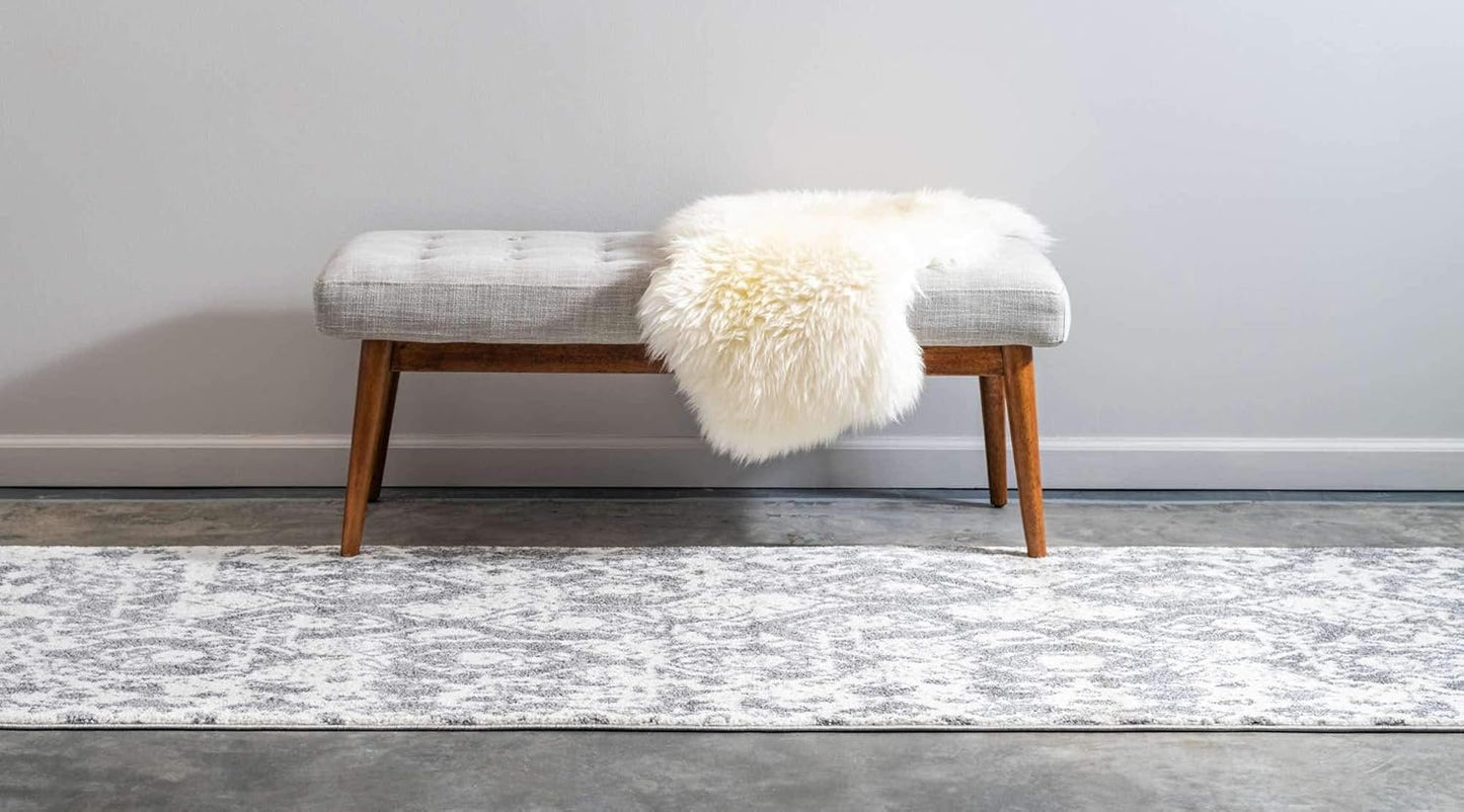 Unique Loom Rosso Collection Vintage, Geometric, Bohemian, Traditional, Distressed, Southwestern Area Rug, 2' 7" x 10' 0", Light Gray/Ivory