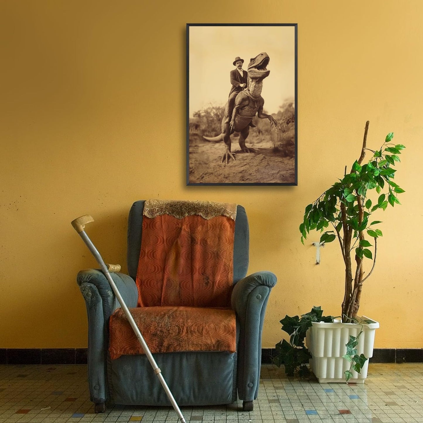 Generic Goth Decor Antiqued Wicca Art Poster Dark Academy Dinosaur And Cowboy Canvas Wall Art Horror Posters Spooky Indoor Art Family Bedroom Office Space Decor 12X16inch Aluminum Framed