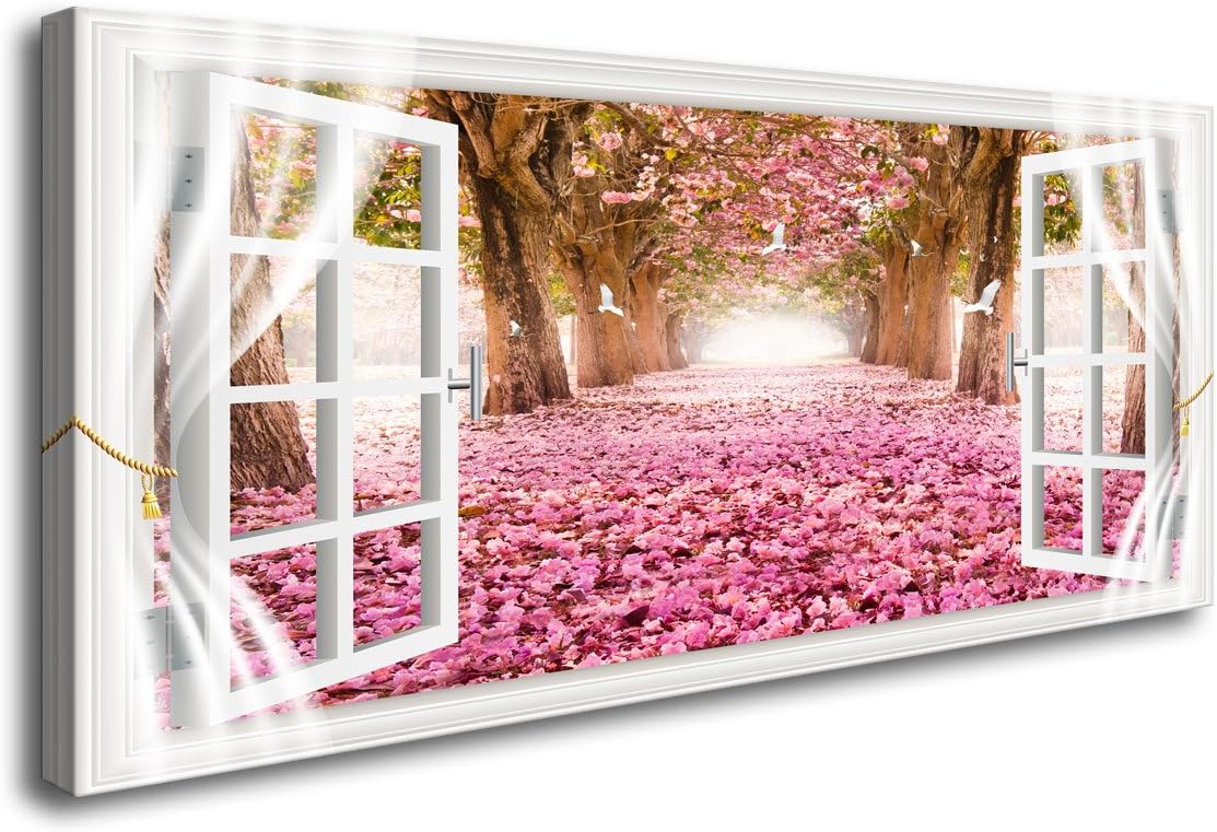 Cao Gen Decor Art-AH40150 Wall Art Trees and Pink Rose Paintings Printed Pictures Stretched and Framed Canvas Paintings Ready to Hang for Home Decorations Wall Decor