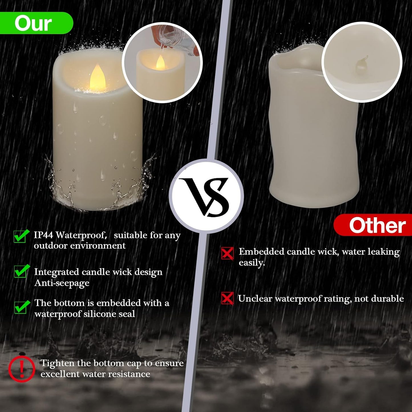 Waterproof Flameless Candles with Remote and Timers, Outdoor Indoor Flickering Battery Operated LED Pillar Candles, Ivory Plastic, Long-Lasting, Set of 6（D3 X H6）