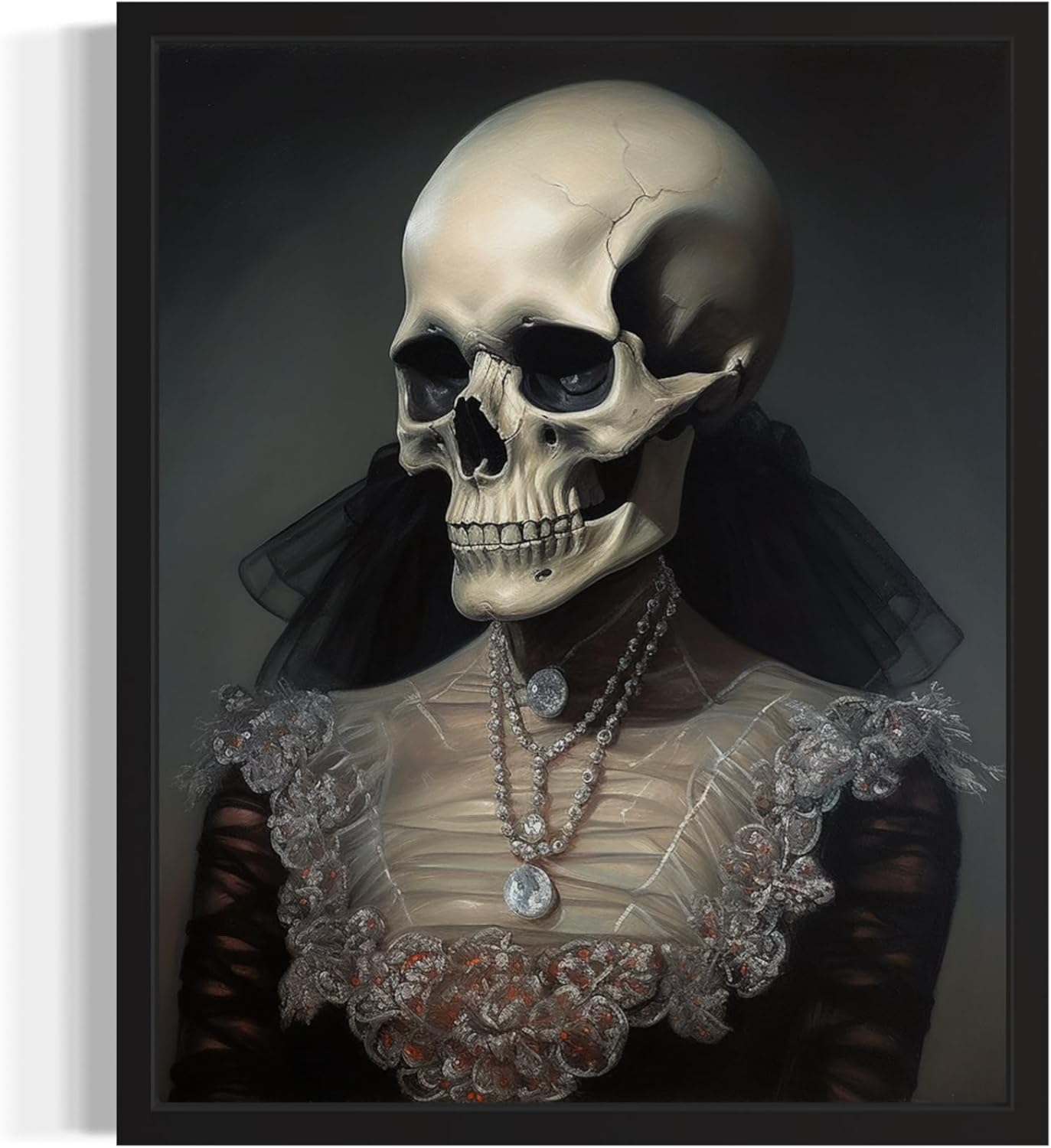 Female Skull Poster Art Print, Halloween Scary Vintage Wall Art Academia Spooky Painting Decoration for Horror Prints, Gothic Posters Bedroom Decor 89 (Female Skull, 11 x 14 inches, Unframed)