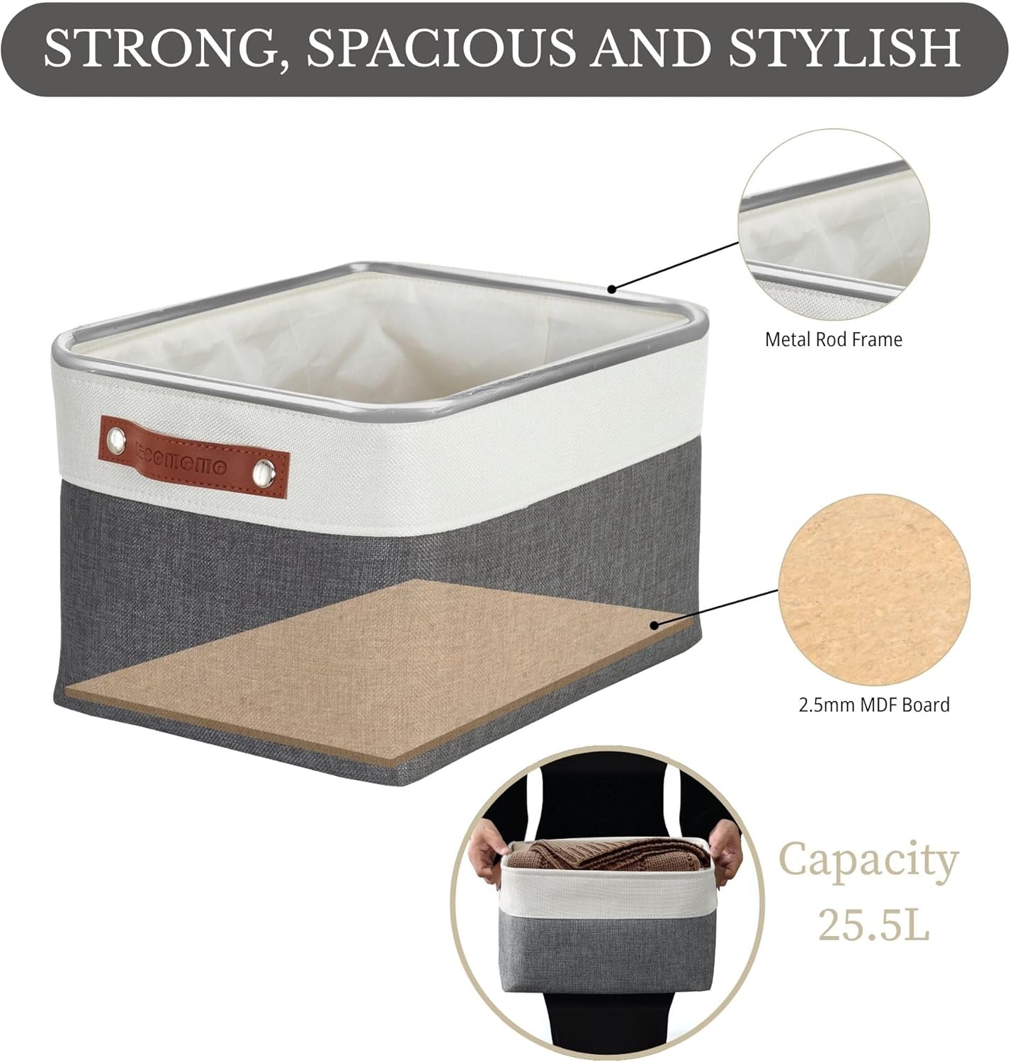 DECOMOMO Storage Bins Fabric Storage Baskets for Shelves, Linen Closet Organization Toys Nursery (Slate Grey and White, Large - 3 Pack)