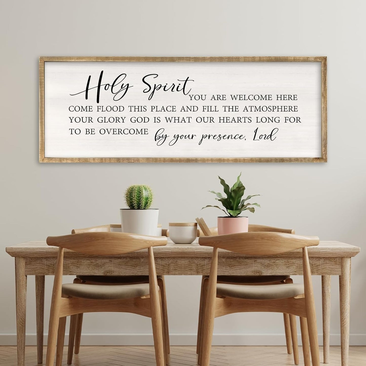 Holy Spirit You are Welcome Here Wall Decor Art 40x15 Inch Large Christian Song Bible Verse Plaque Wood Framed Sign Living Room Scripture Quote Religious For Office Wall Hanging (Wood)