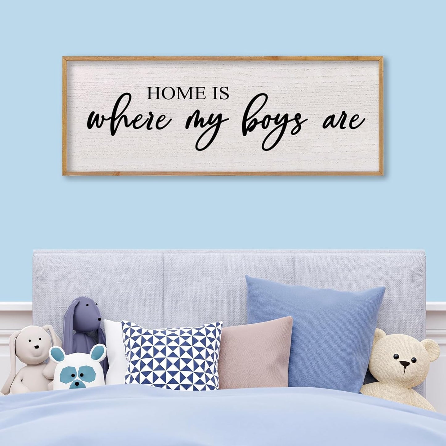 Home Is Where My Boys Are Wall Decor 40"×15" mom and her boys Sign for boys room Playroom Large Wood Framed Wall Hanging Art (Wood)