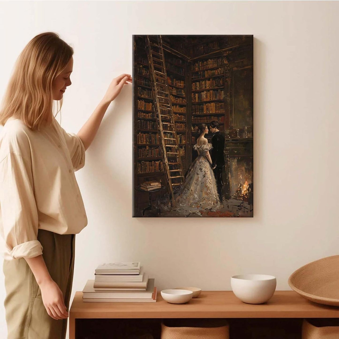 JFHCQJPK Gothic retro library scene decoration melancholy calm art college style wall aesthetic antique style home decoration suitable for bedroom living room8x12in Frameless