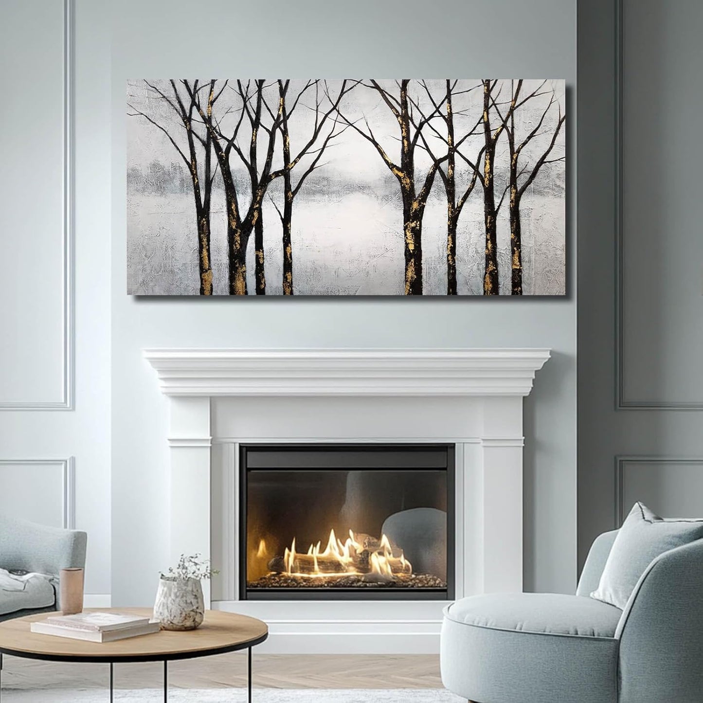 Black Wall Pictures Tree Wall Art Canvas Wall Decoration Large Home Decor White Poster Art Gold Office Artwork 29"x58"